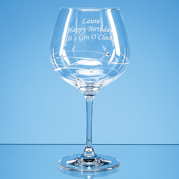 Single Diamante Gin Glass with Spiral Design Cutting