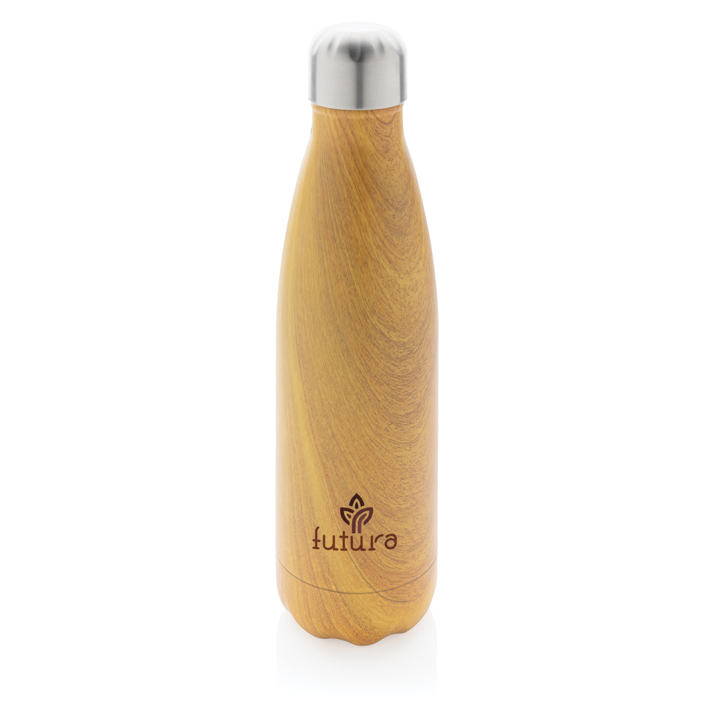 Vacuum insulated stainless steel bottle with wood print